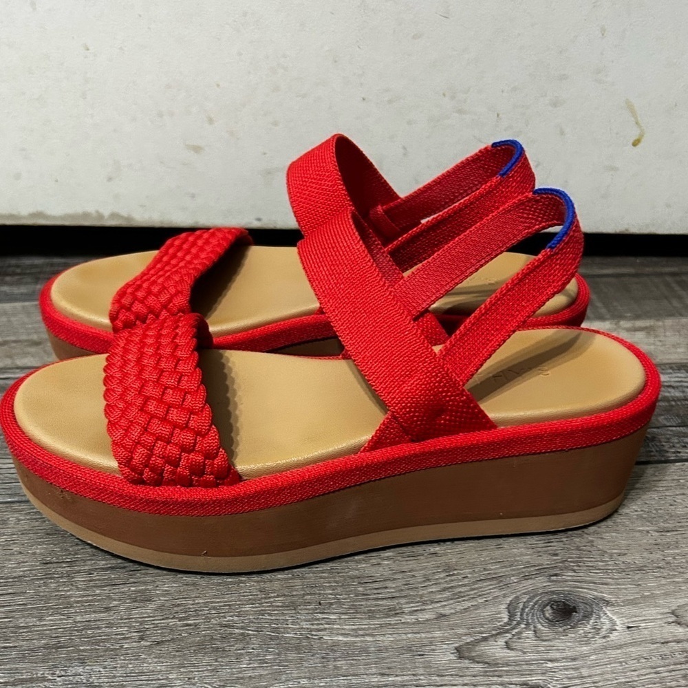 Rothy's The Lightweight Platform Wedge Sandals Red Hot Woven Size 9 - Picture 5 of 13